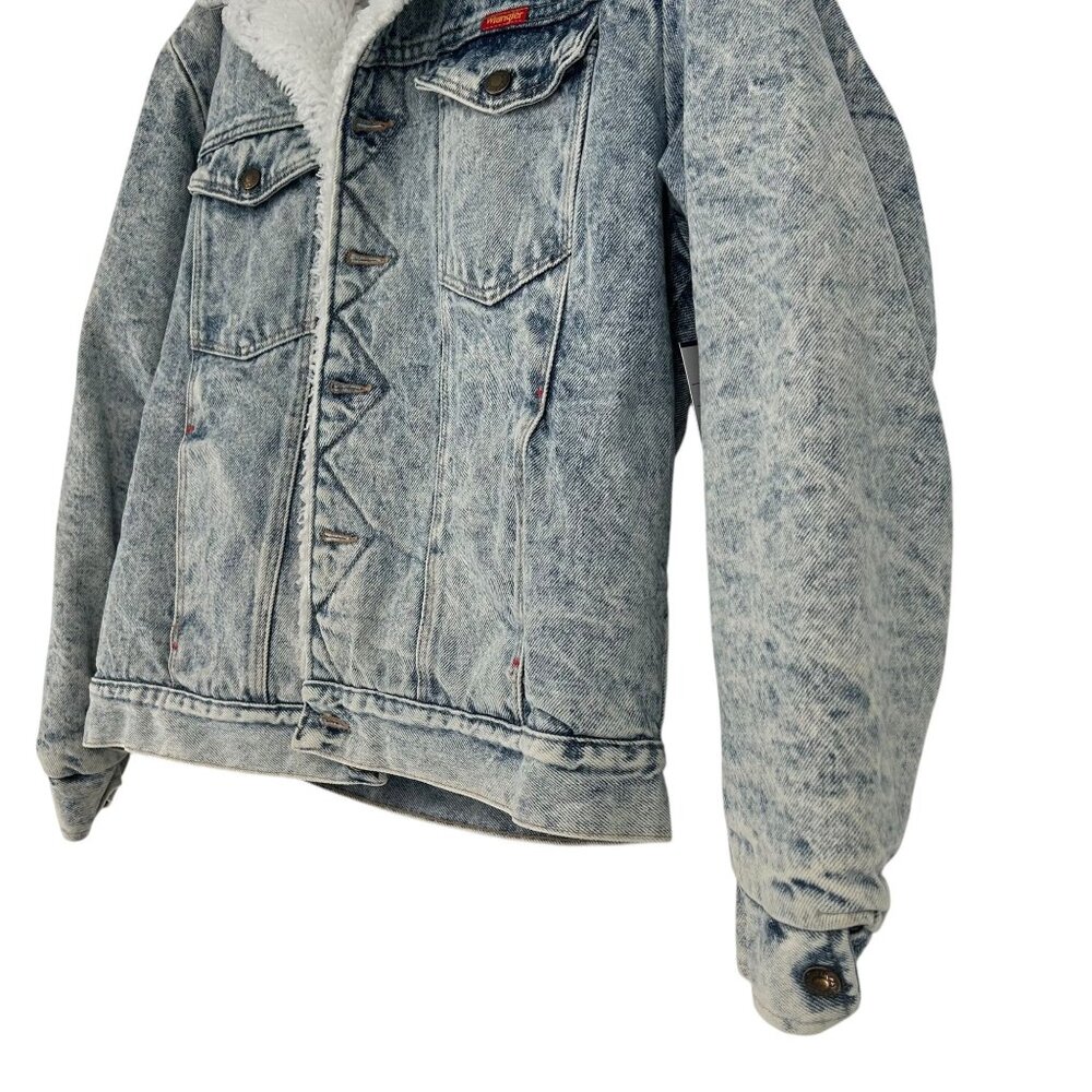 Vintage 80s Wrangler Trucker Jean Jacket Acid Snow Wash Sherpa Western Outlaw M - Picture 15 of 16